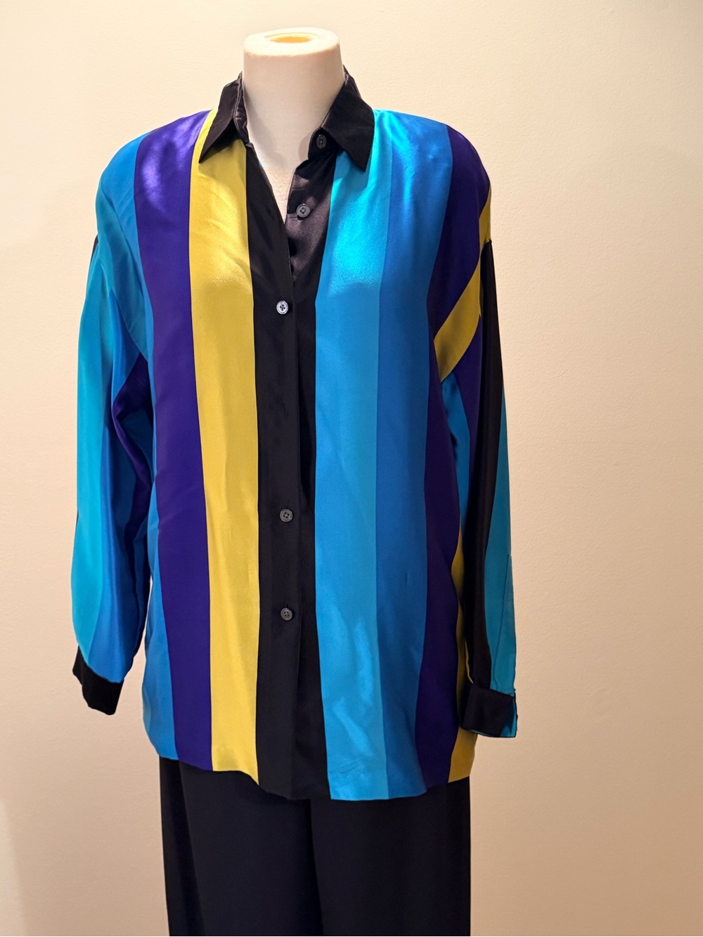 Multicolor Striped Button-Up Jacket - Blue, Purple & Yellow